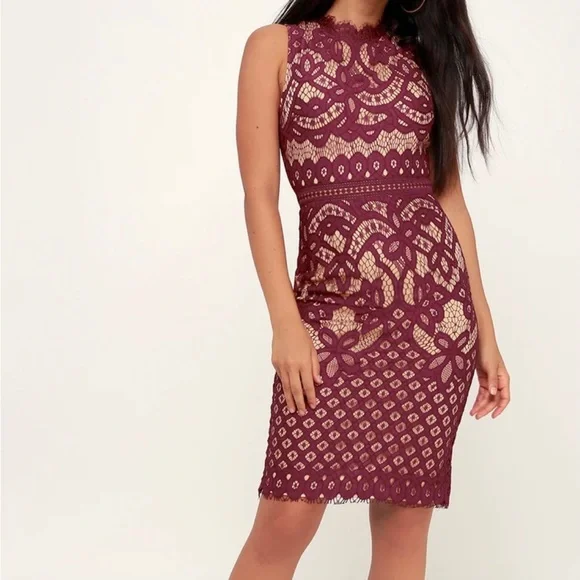 Lulus Burgundy Lace Midi Dress Lulus Dresses Burgundy Lace Midi